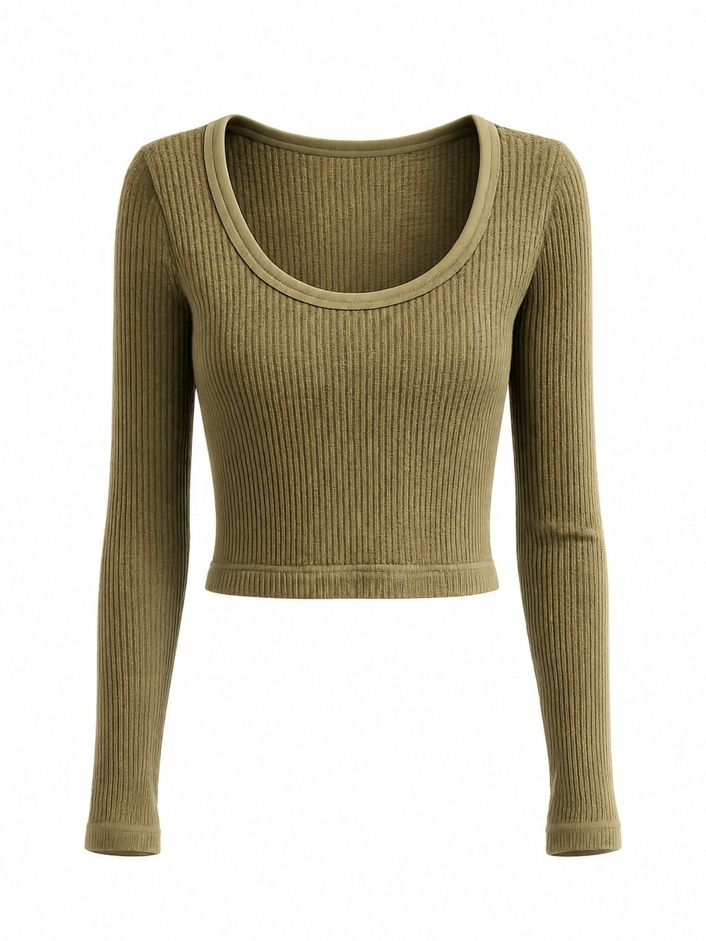 Madewell Fitted Ribbed Scoop Crop Top in Olive Green